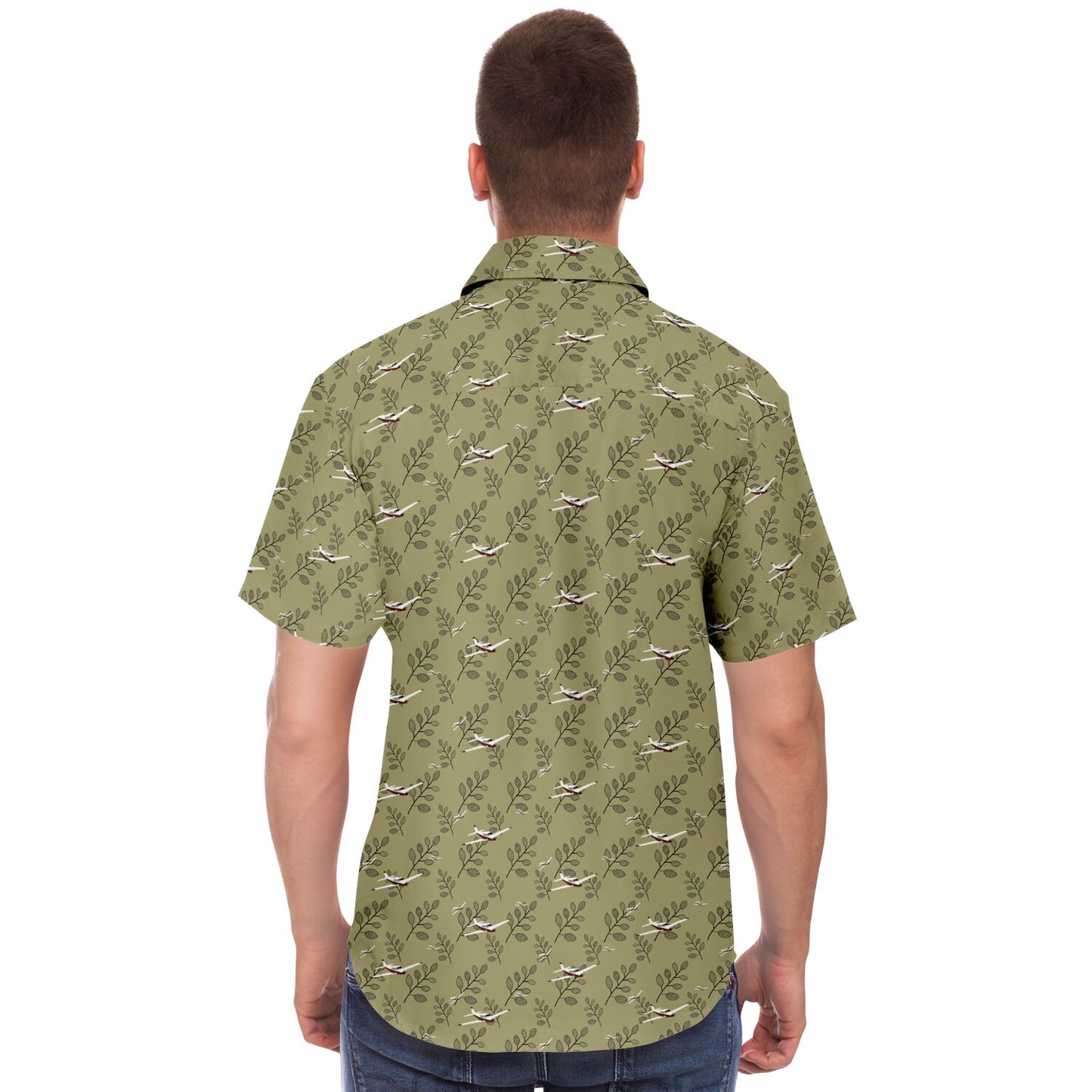 PIPER COMANCHE printed Short Sleeve Button Down Shirt - Olive - poplin