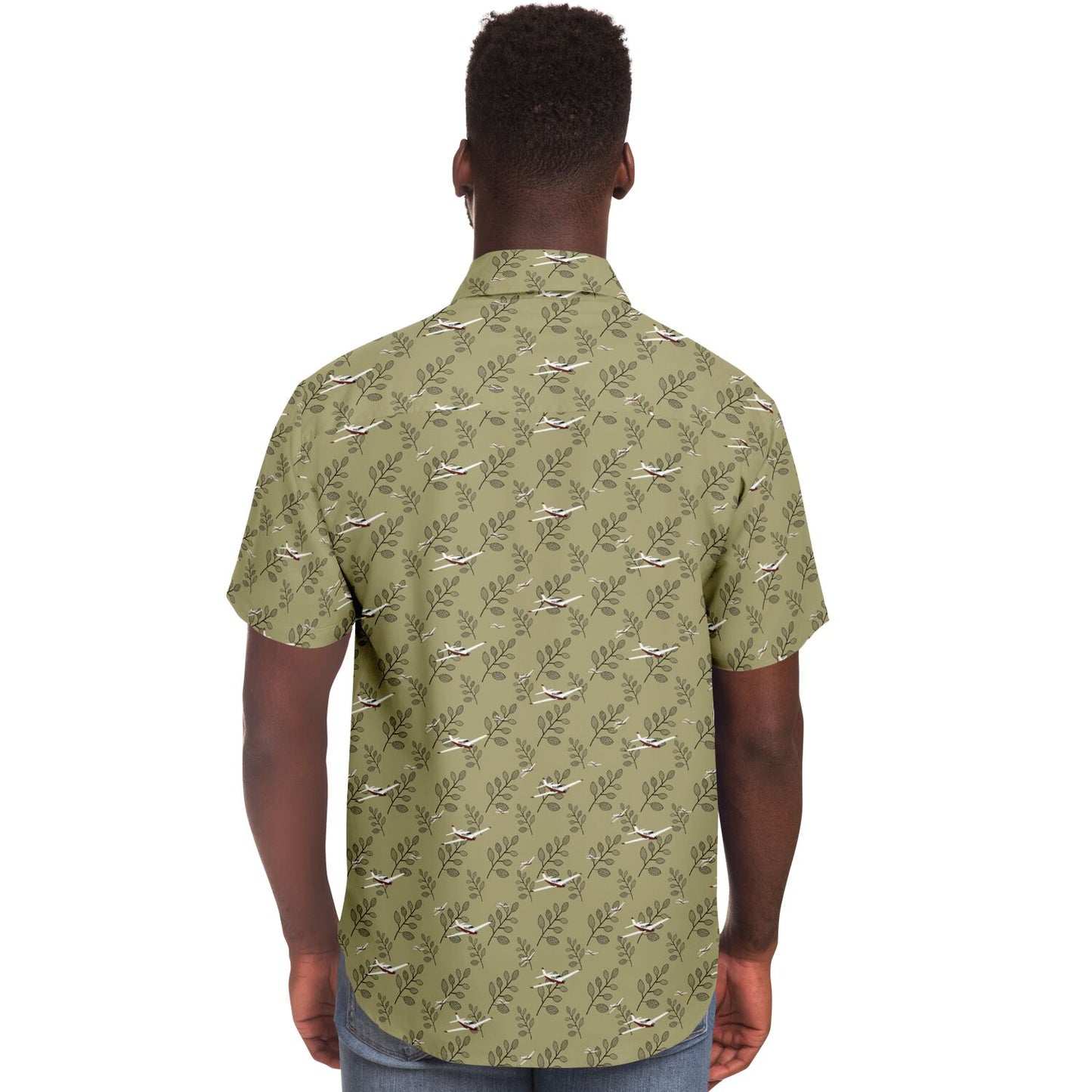 PIPER COMANCHE printed Short Sleeve Button Down Shirt - Olive - poplin