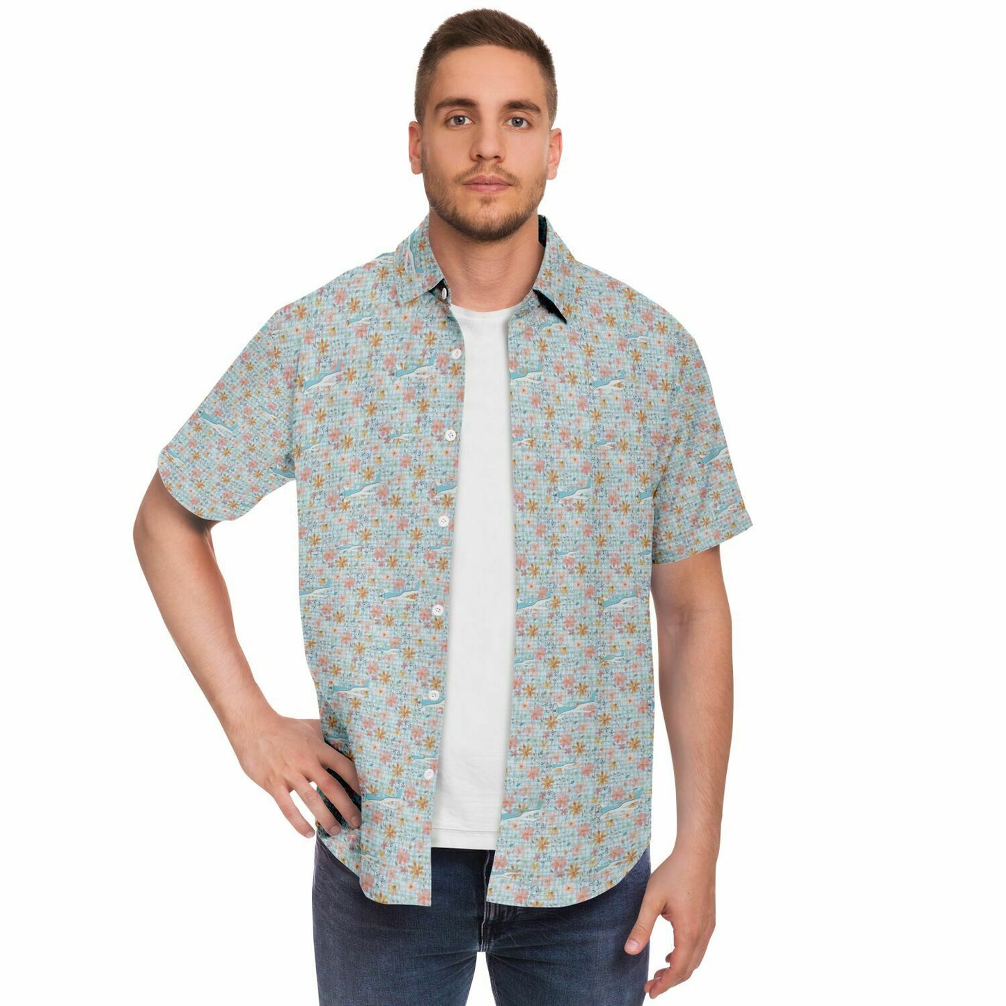 Button-down floral CIRRUS aircraft spread collar shirt - poplin feel- Short-sleeve