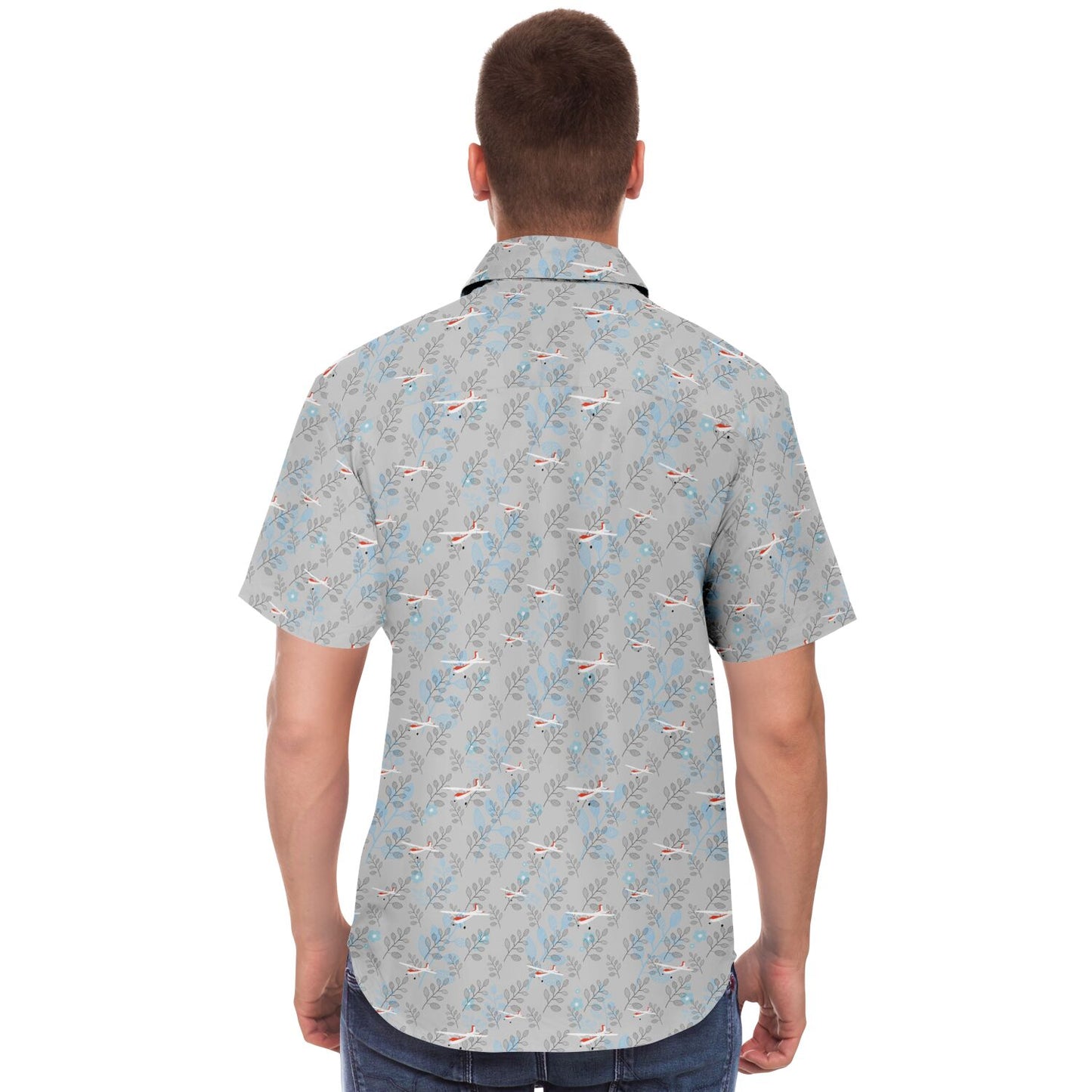 CESSNA 180 Skywagon Printed Short Sleeve Button Down Shirt - Botanical Light grey - poplin