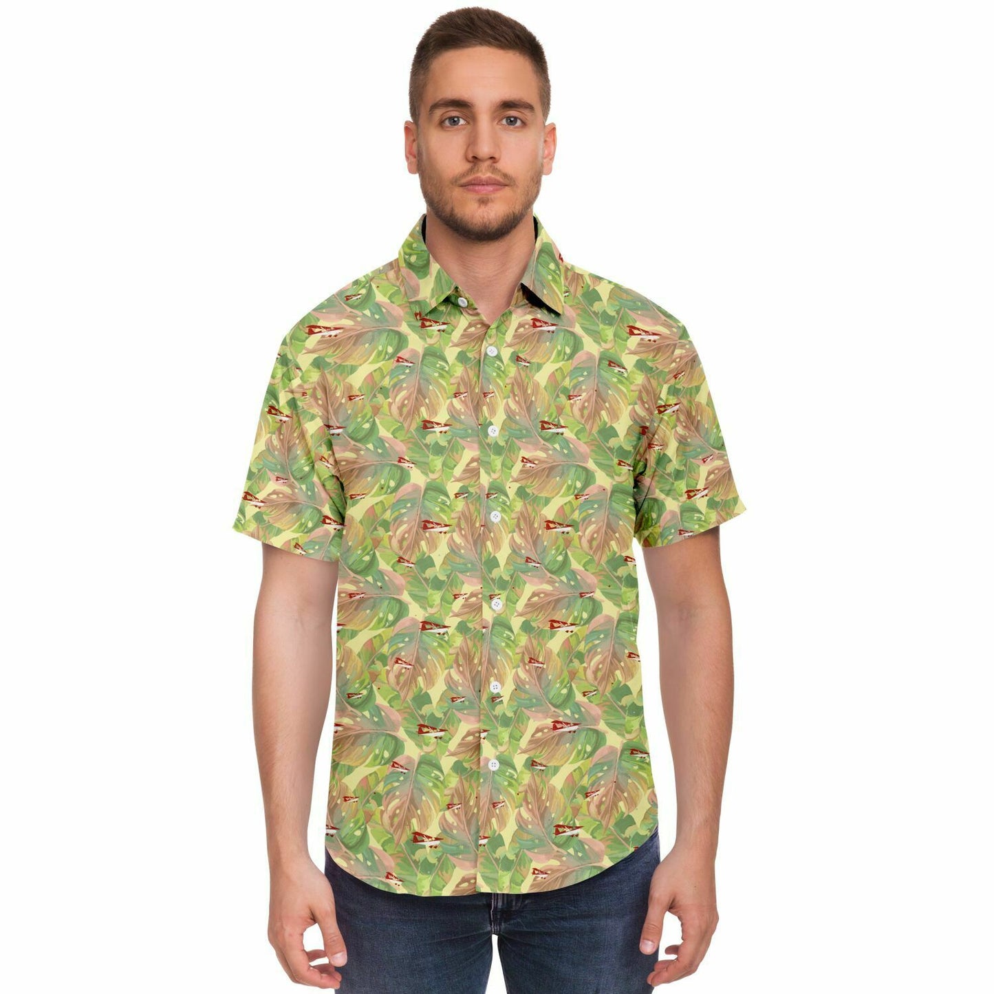 CITABRIA printed Short Sleeve Button Down Shirt - Vintage leaves - poplin