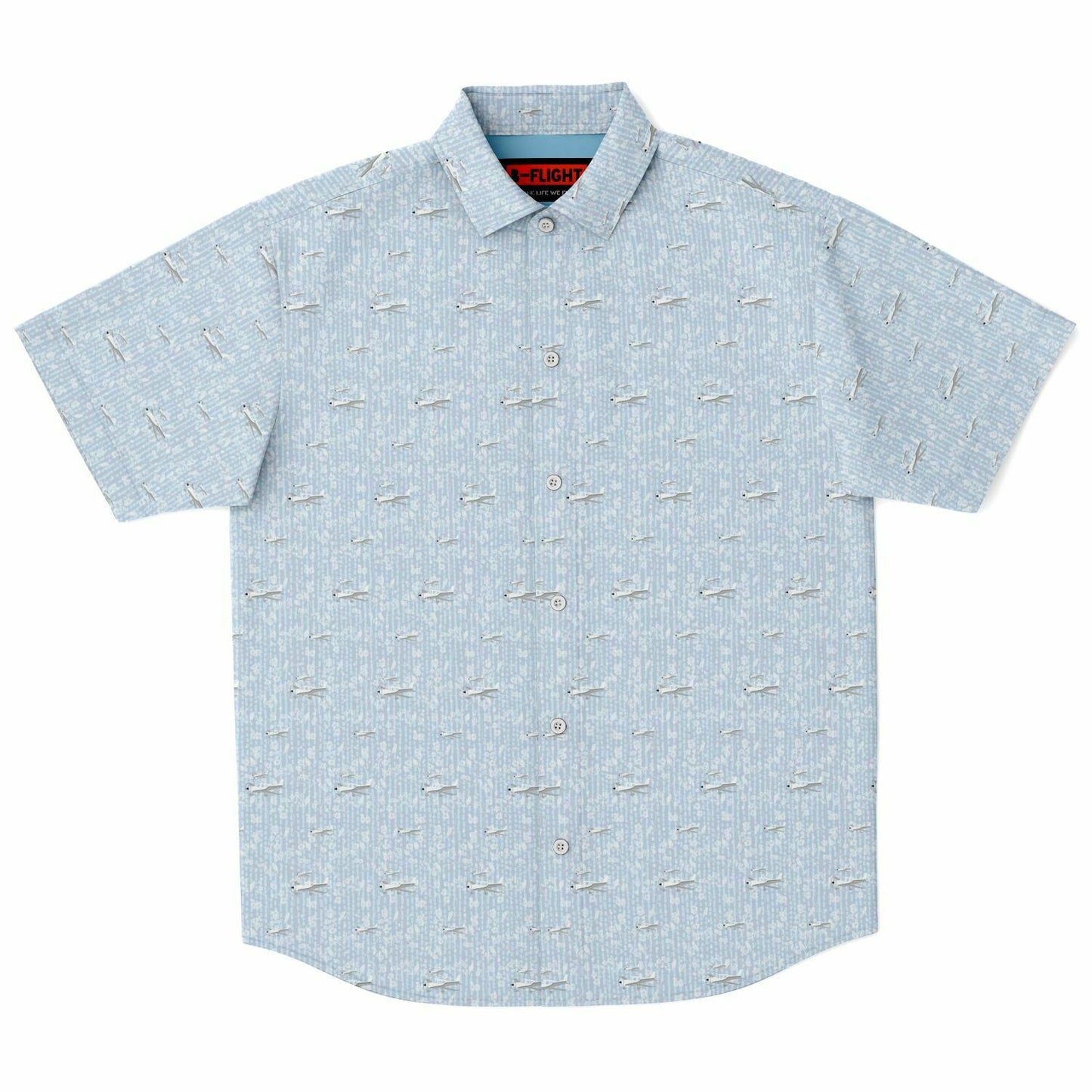 CIRRUS white grey aircraft printed Short Sleeve Button Down Shirt - poplin