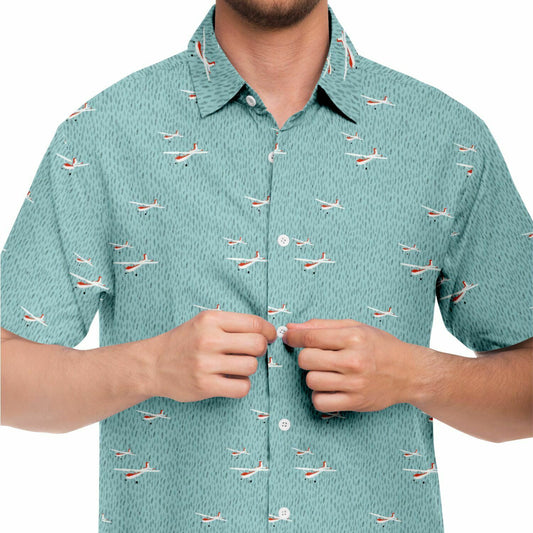 CESSNA 180 Skywagon Printed Short Sleeve Button Down Shirt - Light Turquoise - Poplin