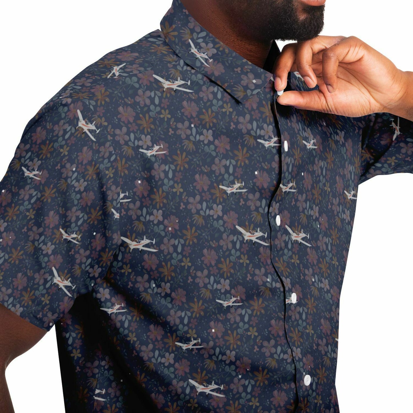 ErCoupe printed Short Sleeve Button Down Shirt - dark floral - poplin