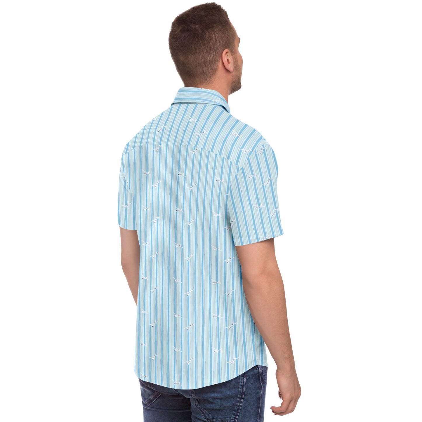 Button-down striped shirt CESSNA 172 Skyhawk white-blue aircraft - poplin feel- Short-sleeve