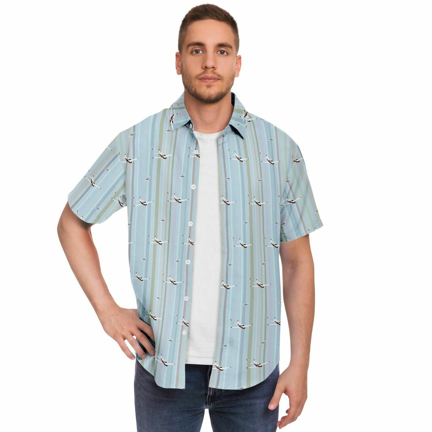 Piper Comanche printed blue stripe Short Sleeve Button Down Shirt