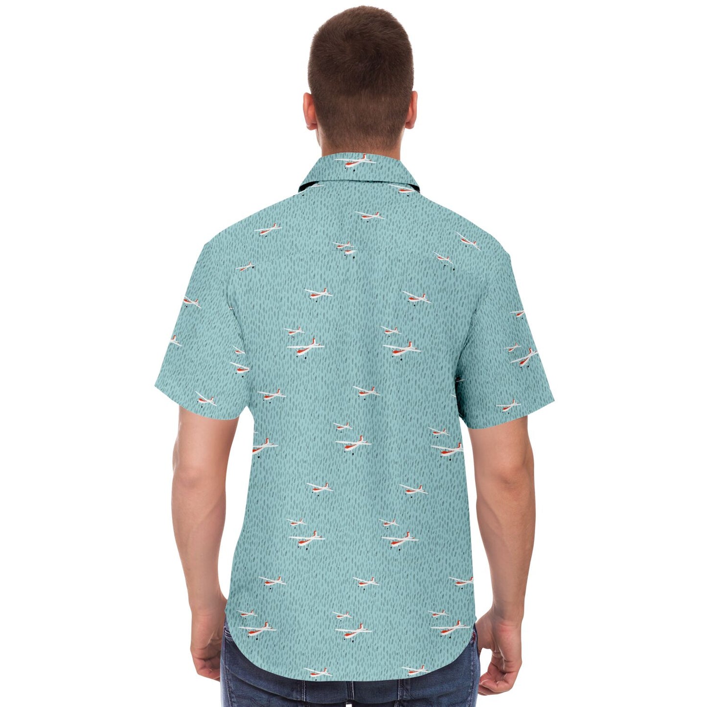 CESSNA 180 Skywagon Printed Short Sleeve Button Down Shirt - Light Turquoise - Poplin