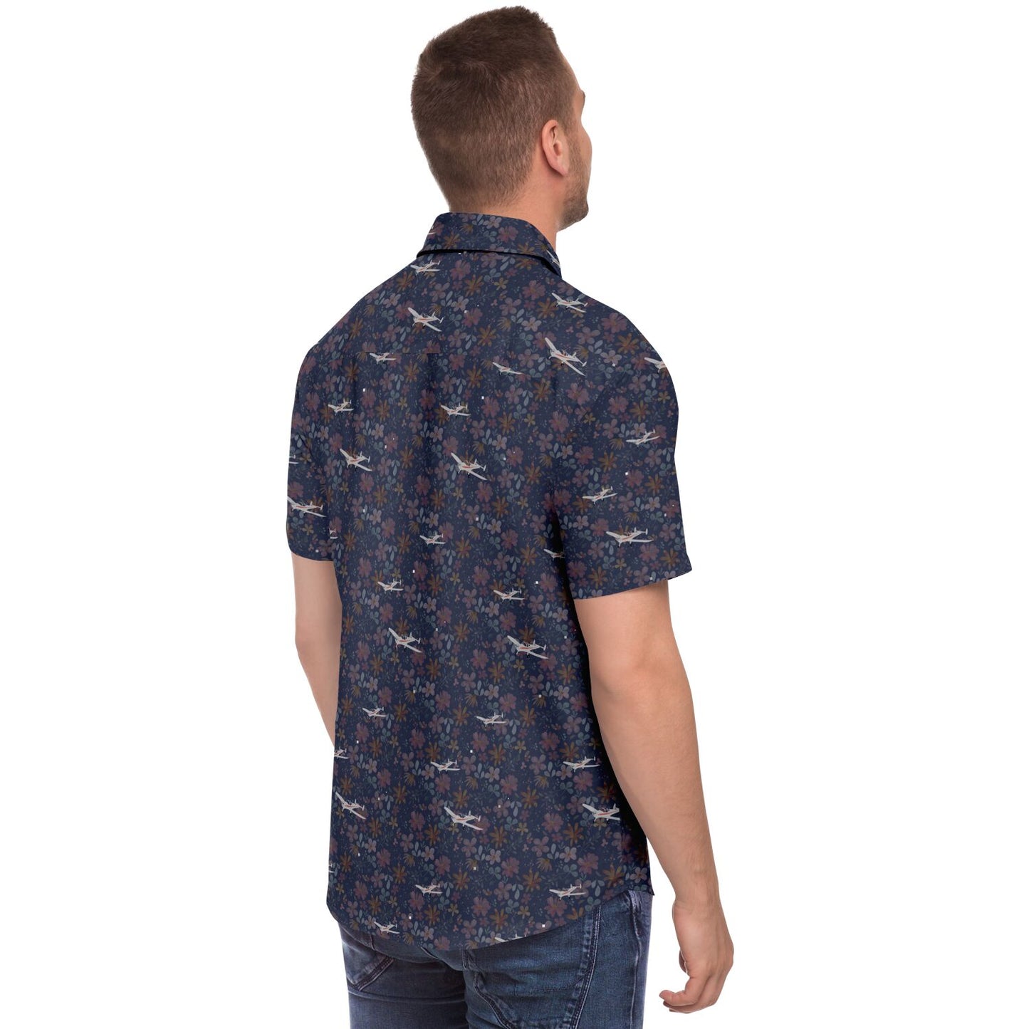 ErCoupe printed Short Sleeve Button Down Shirt - dark floral - poplin