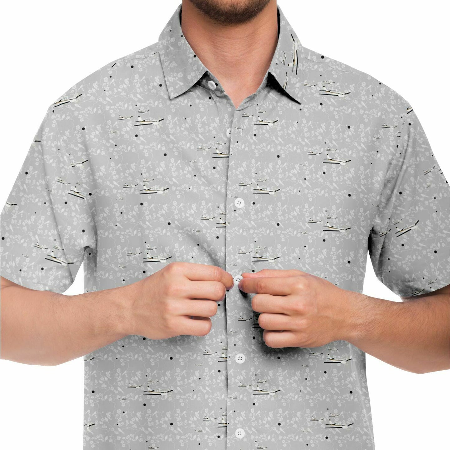 BONANZA F33 Printed Short Sleeve Button Down Shirt - Light grey