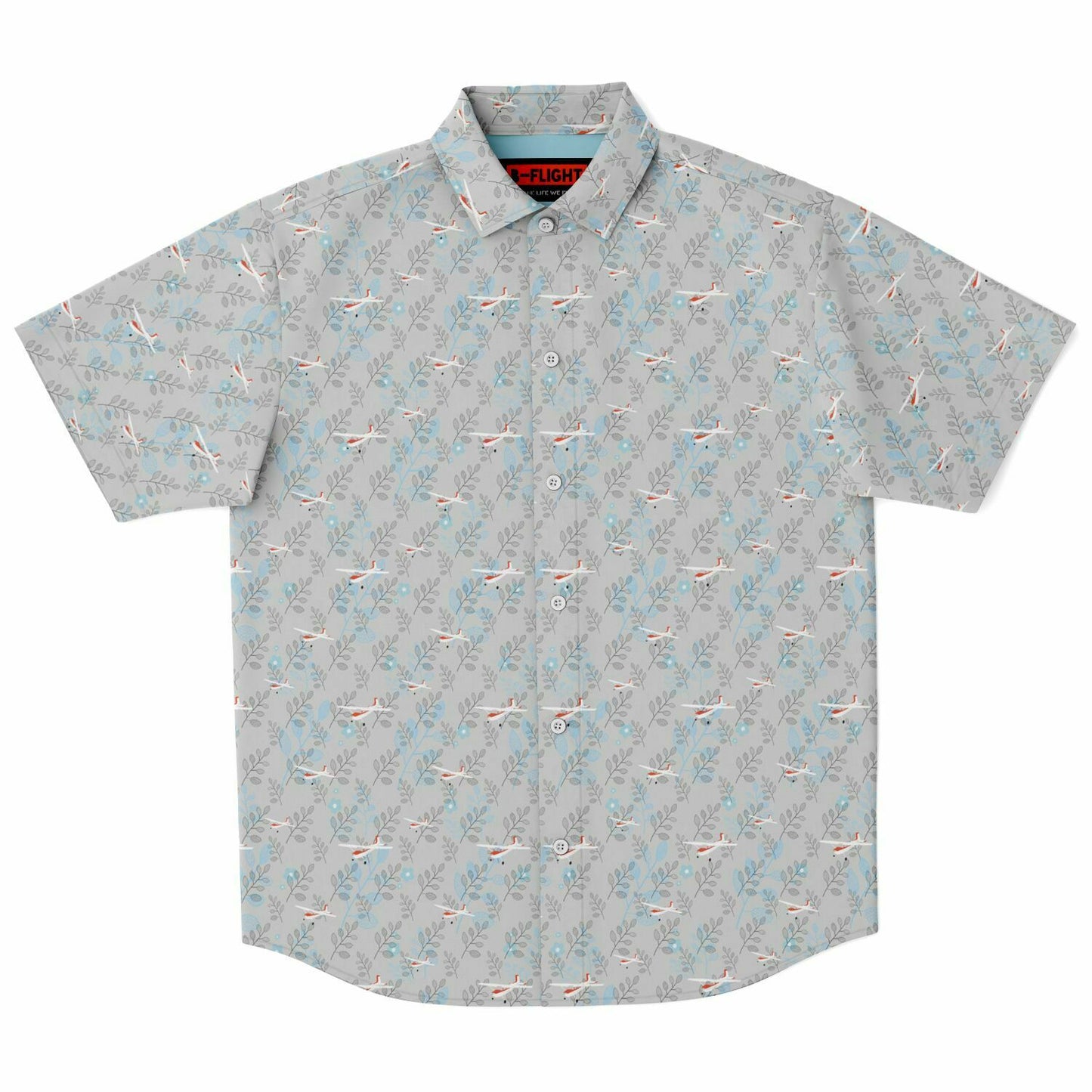 CESSNA 180 Skywagon Printed Short Sleeve Button Down Shirt - Botanical Light grey - poplin