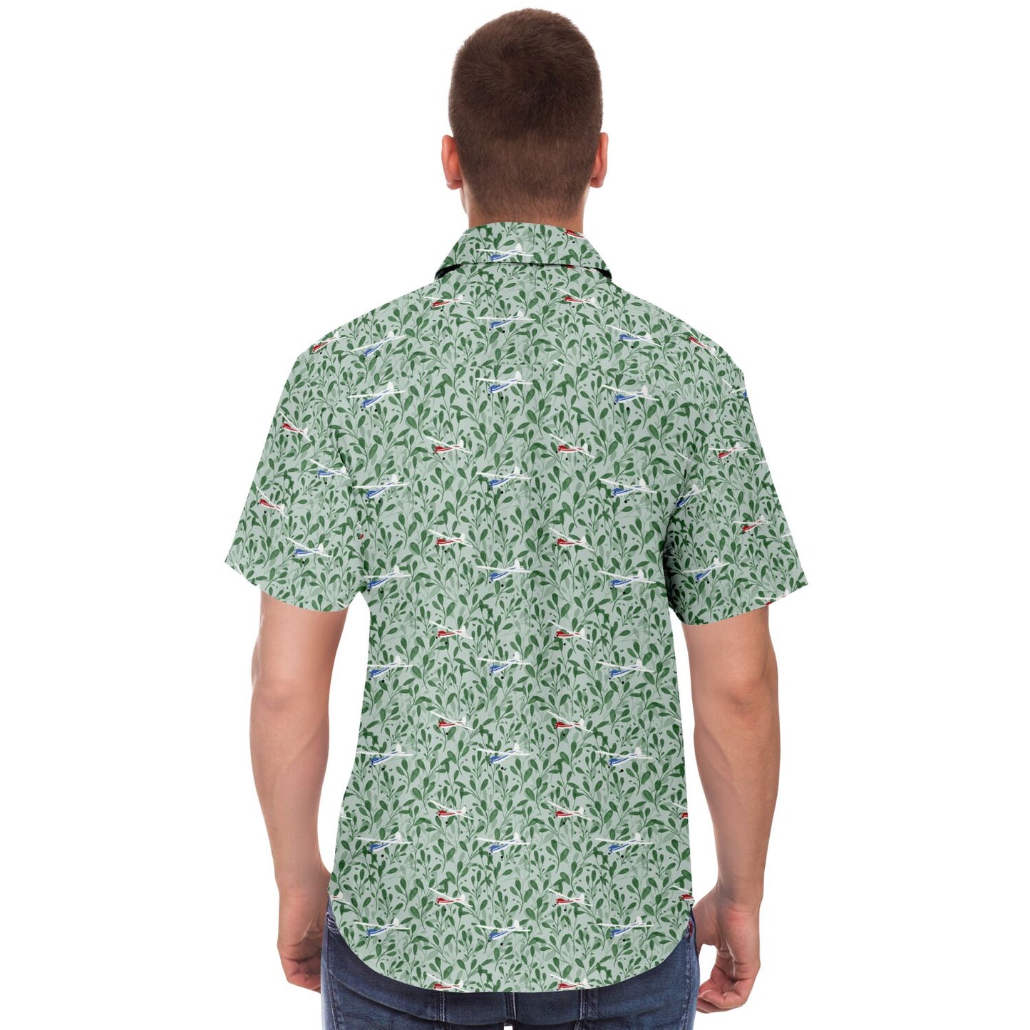 CESSNA 170 Printed Short Sleeve Button Down Shirt - Green leaf - poplin