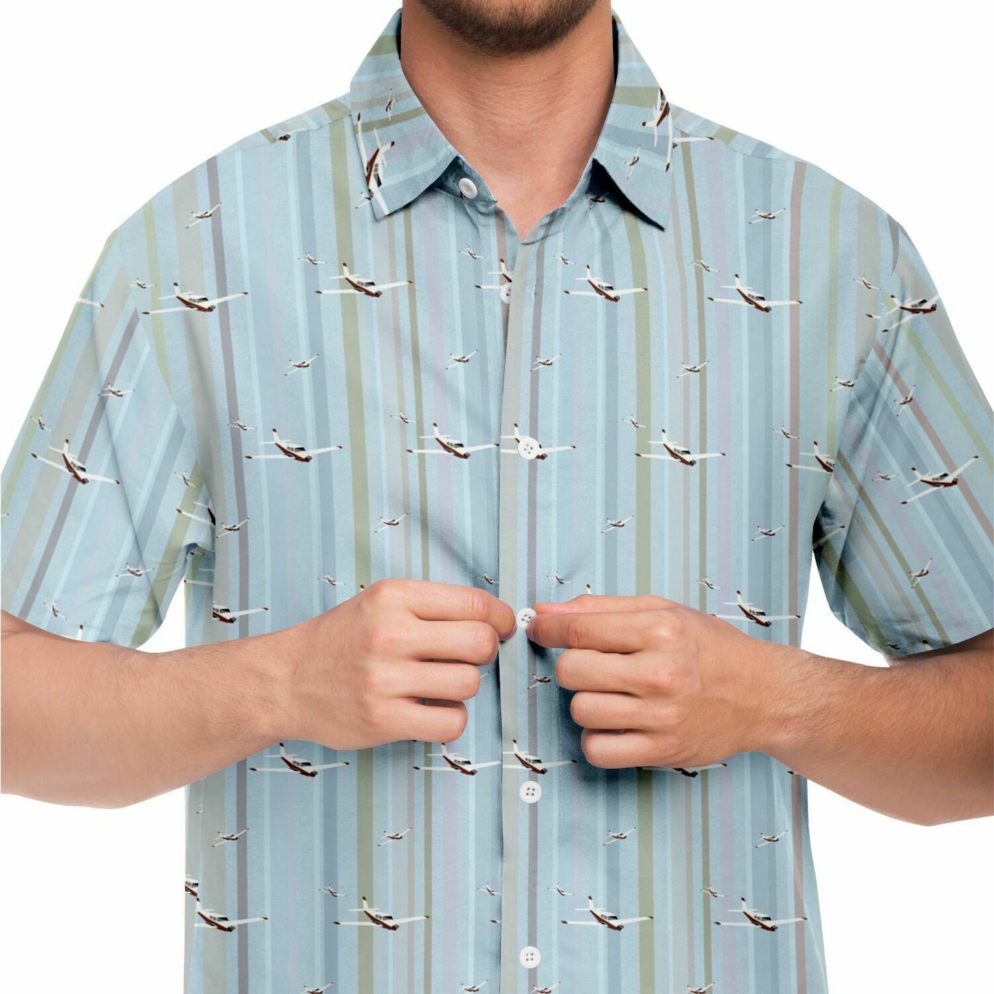 Piper Comanche printed blue stripe Short Sleeve Button Down Shirt