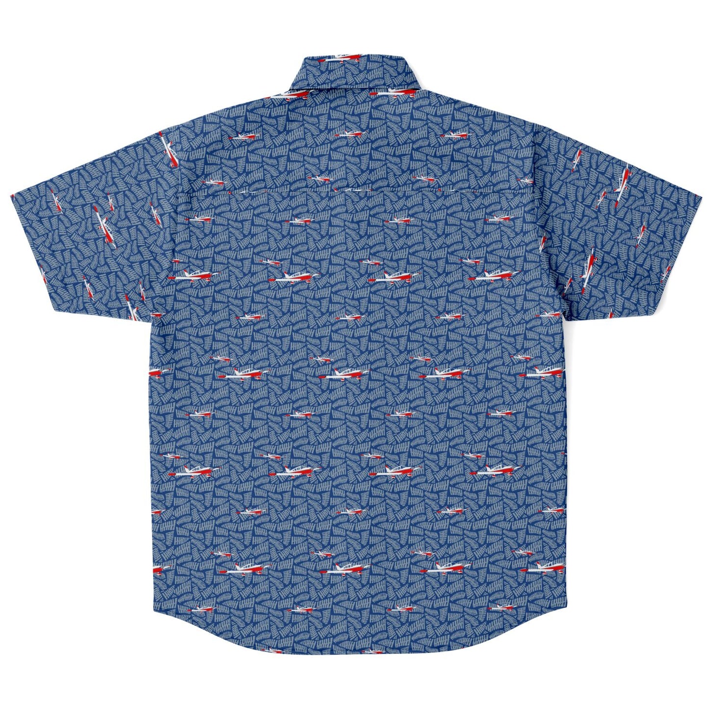 Button-down CHEROKEE aircraft printed Short Sleeve Button Down Shirt - Blue - poplin