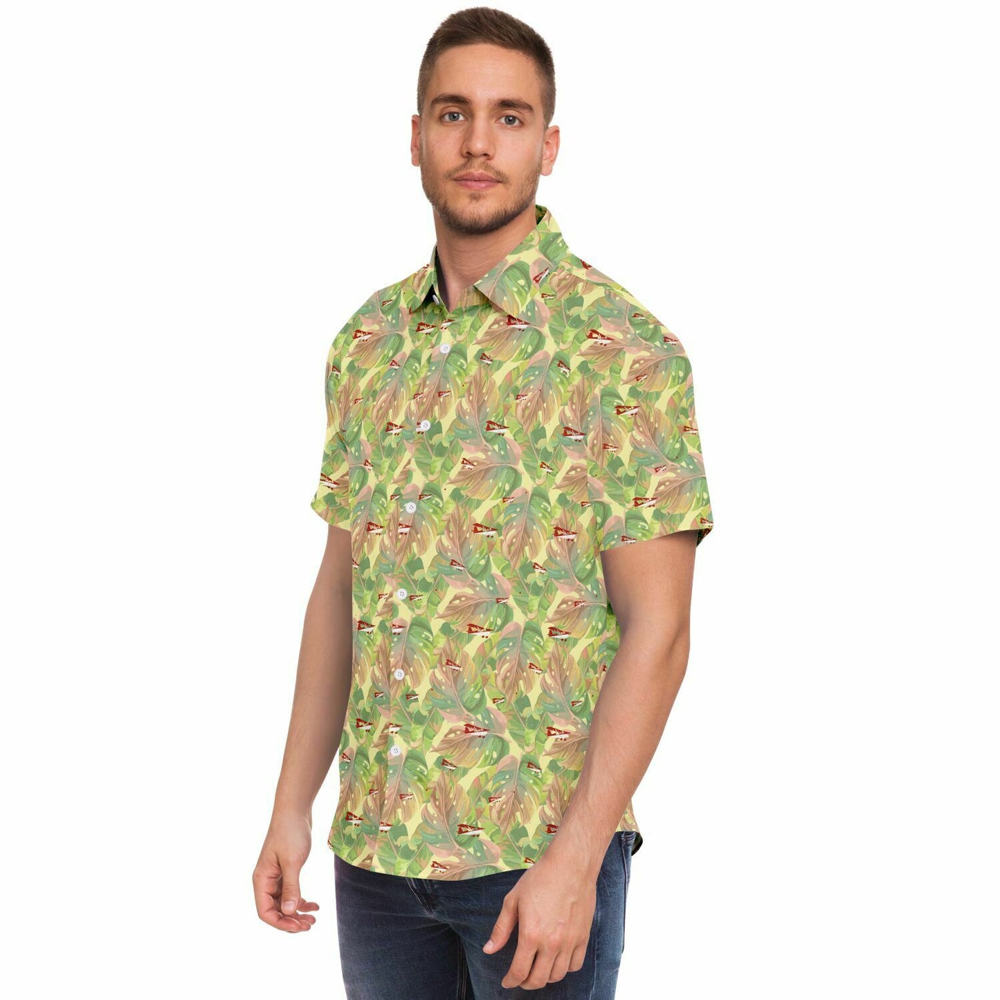 CITABRIA printed Short Sleeve Button Down Shirt - Vintage leaves - poplin