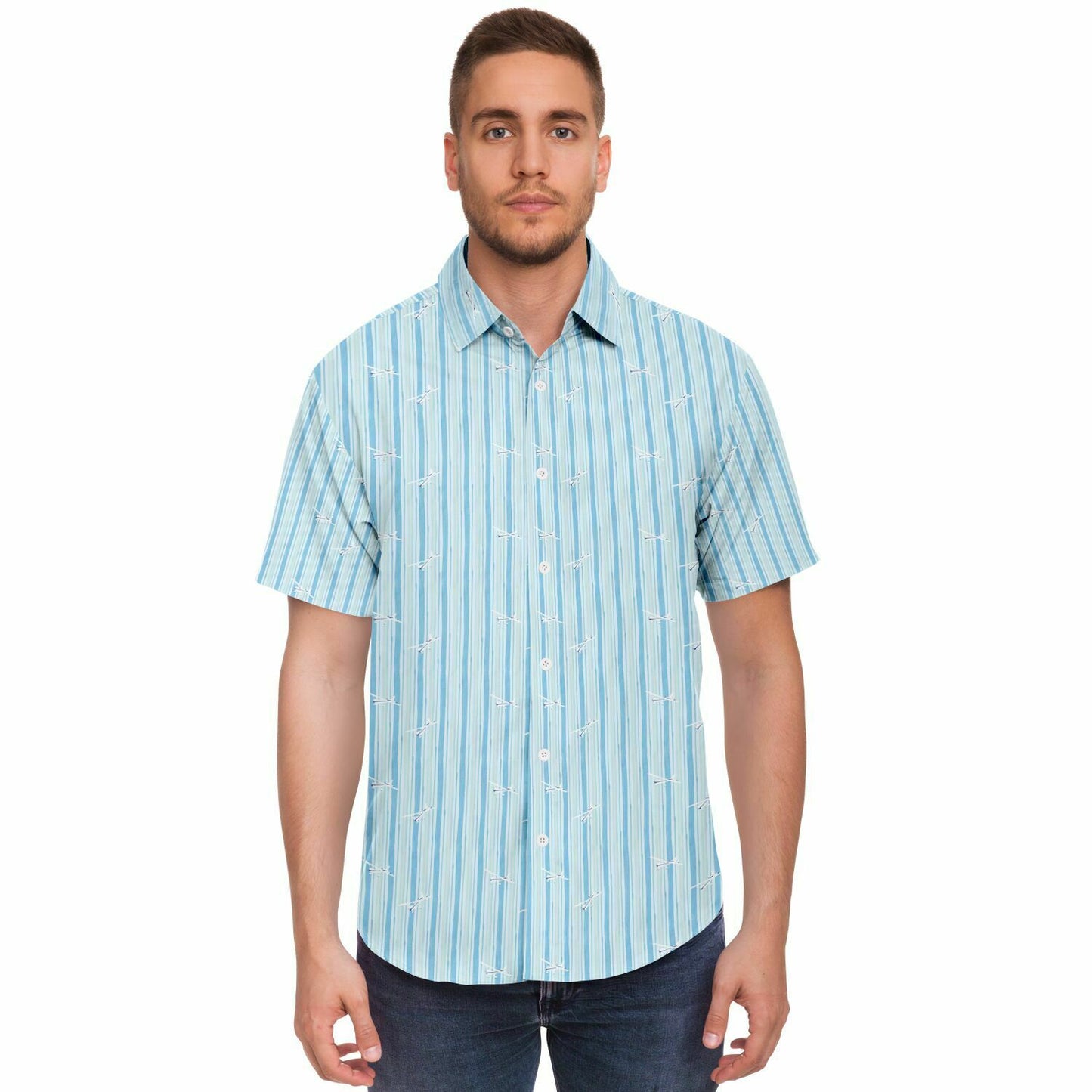 Button-down striped shirt CESSNA 172 Skyhawk white-blue aircraft - poplin feel- Short-sleeve