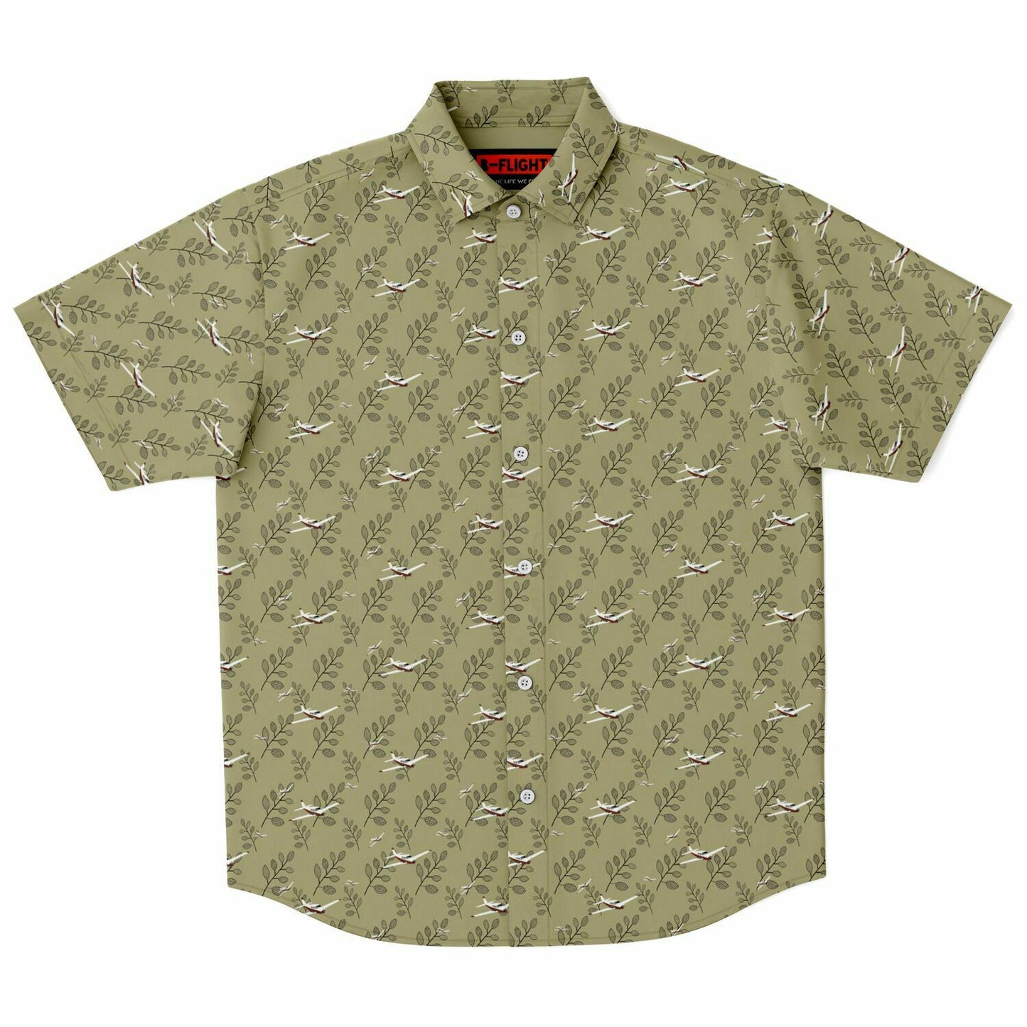 PIPER COMANCHE printed Short Sleeve Button Down Shirt - Olive - poplin