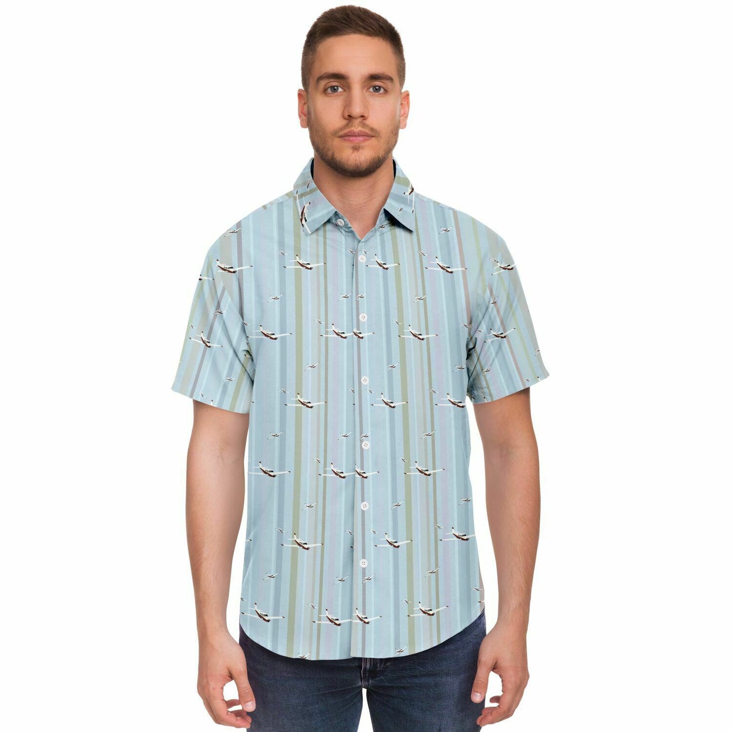 Piper Comanche printed blue stripe Short Sleeve Button Down Shirt