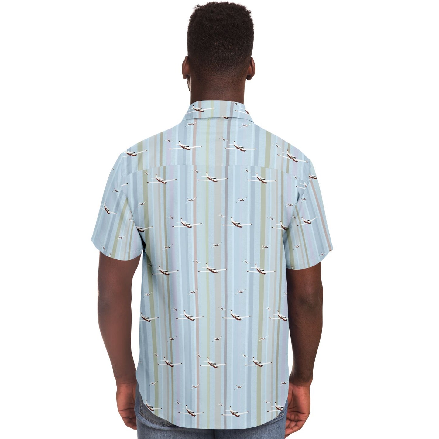 Piper Comanche printed blue stripe Short Sleeve Button Down Shirt