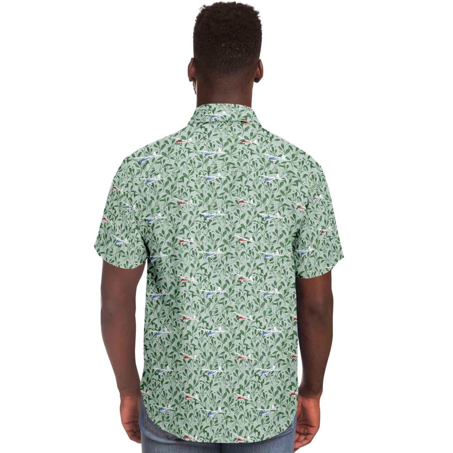 CESSNA 170 Printed Short Sleeve Button Down Shirt - Green leaf - poplin