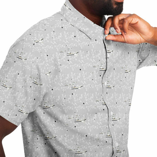 BONANZA F33 Printed Short Sleeve Button Down Shirt - Light grey