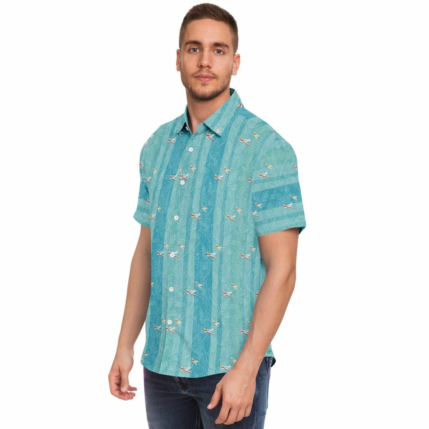 Vintage VTAIL BONANZA printed Short Sleeve Button Down Shirt - poplin