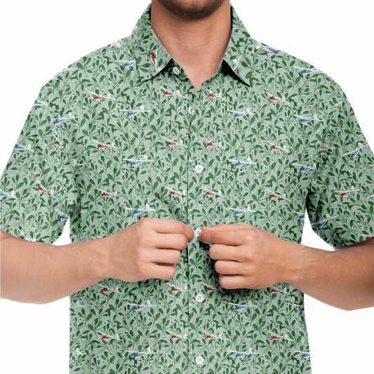 CESSNA 170 Printed Short Sleeve Button Down Shirt - Green leaf - poplin