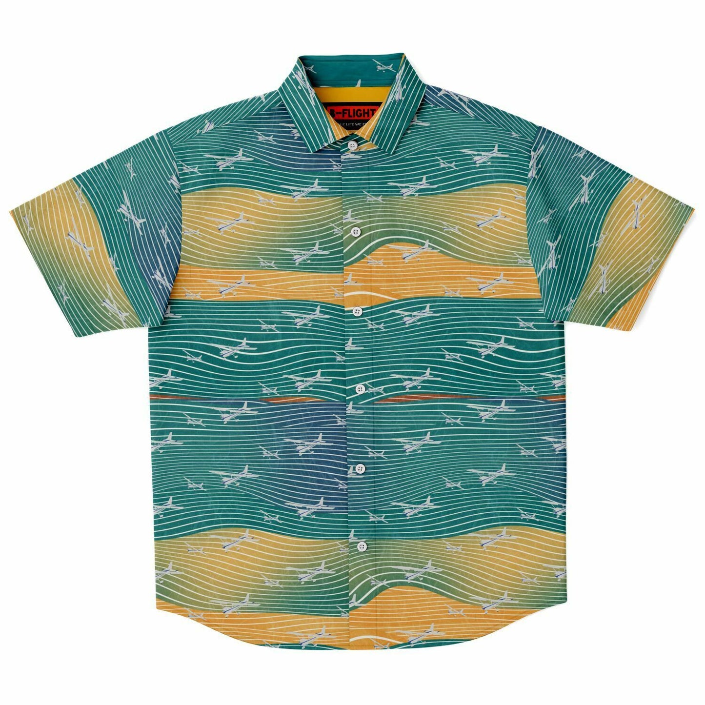 Button-down shirt  CESSNA 172 Skyhawk silver-polished plane Aviation teal abstract line poplin feel- Short-sleeve