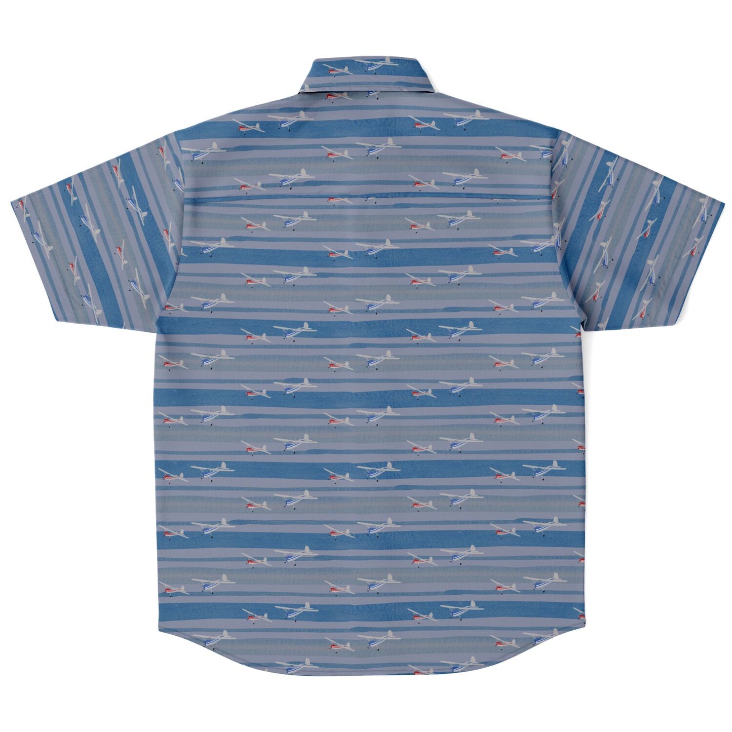 Button-down striped shirt CESSNA 140 red and blue aircrafts - poplin feel- Short-sleeve copy