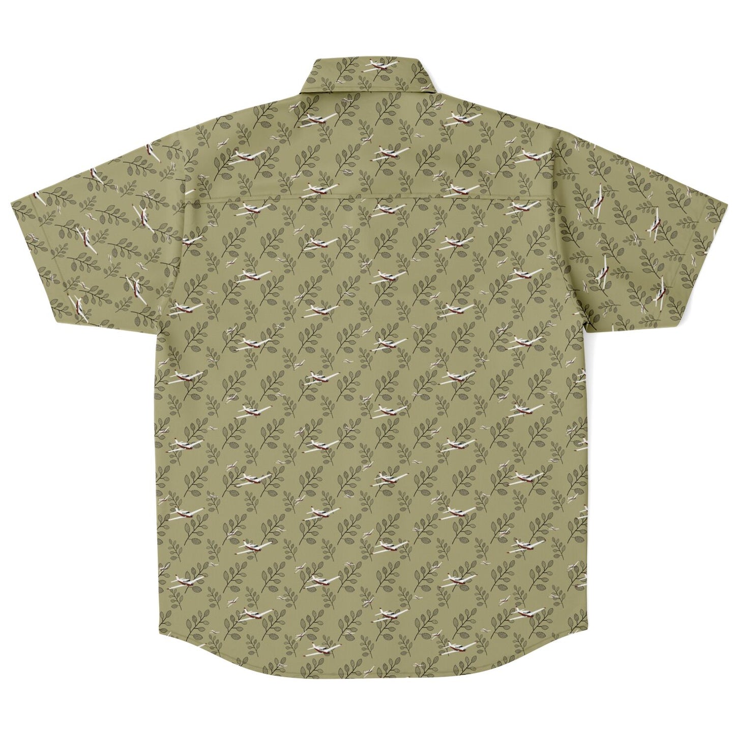 PIPER COMANCHE printed Short Sleeve Button Down Shirt - Olive - poplin