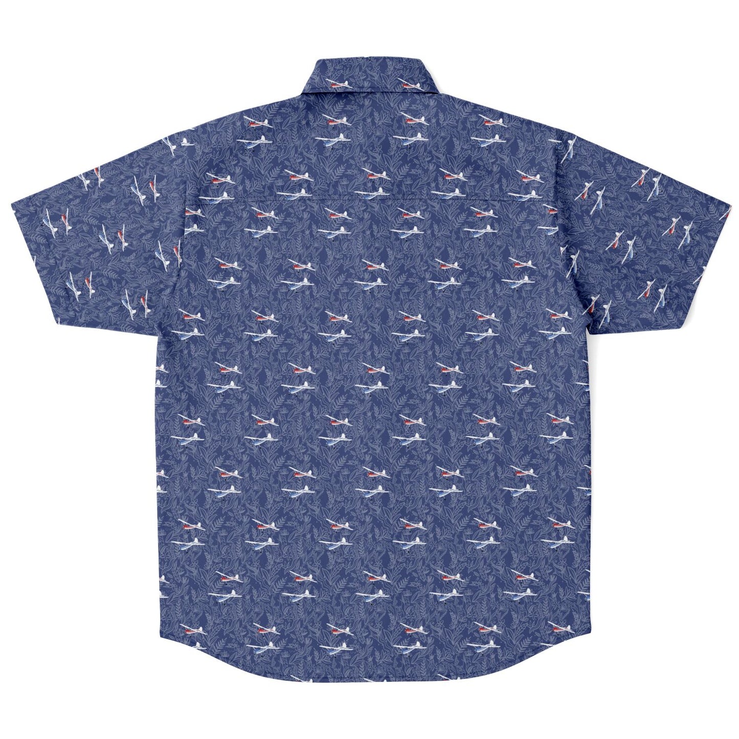 Cessna 170 Printed Short Sleeve Button Down Shirt - navy botanical pattern - poplin