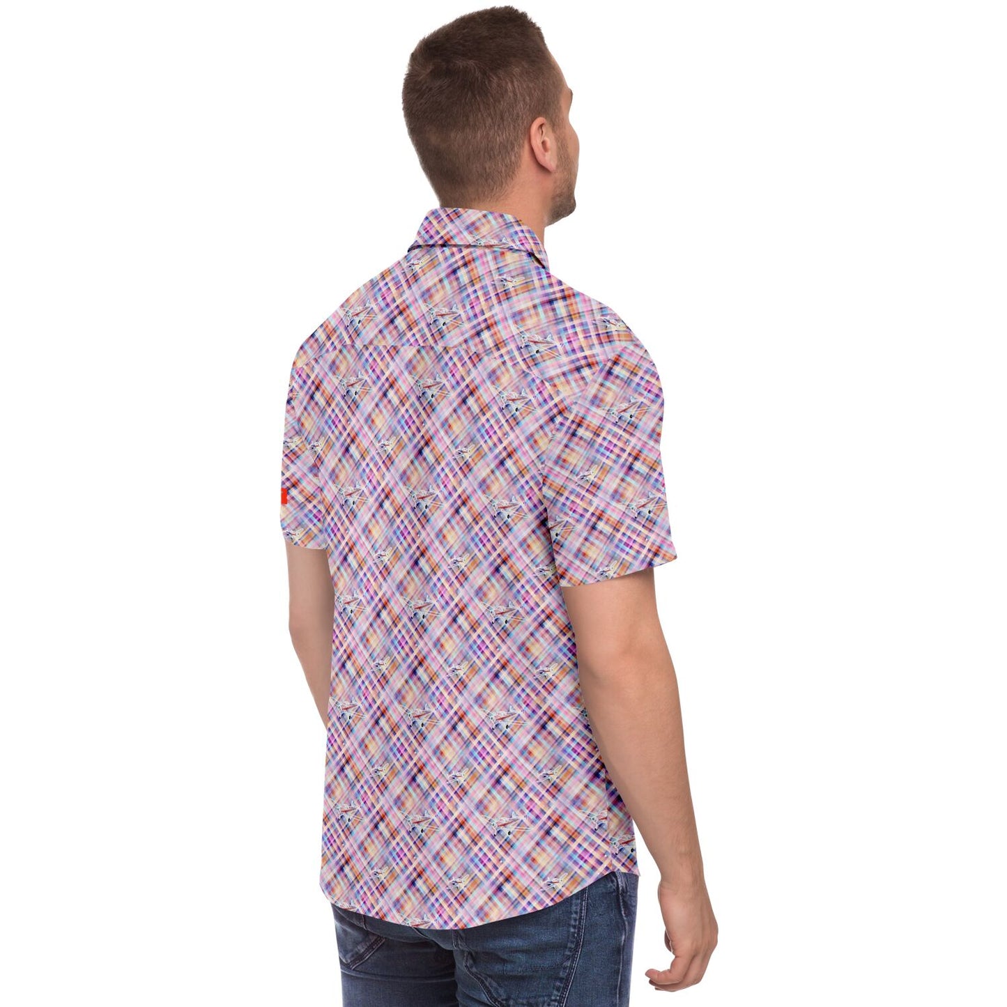 ErCoupe Aviation Summer Plaid - Short-sleeve button-down shirt - Pink plaid - poplin