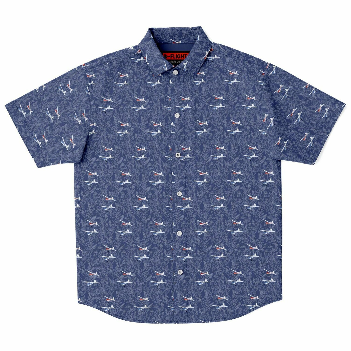 Cessna 170 Printed Short Sleeve Button Down Shirt - navy botanical pattern - poplin