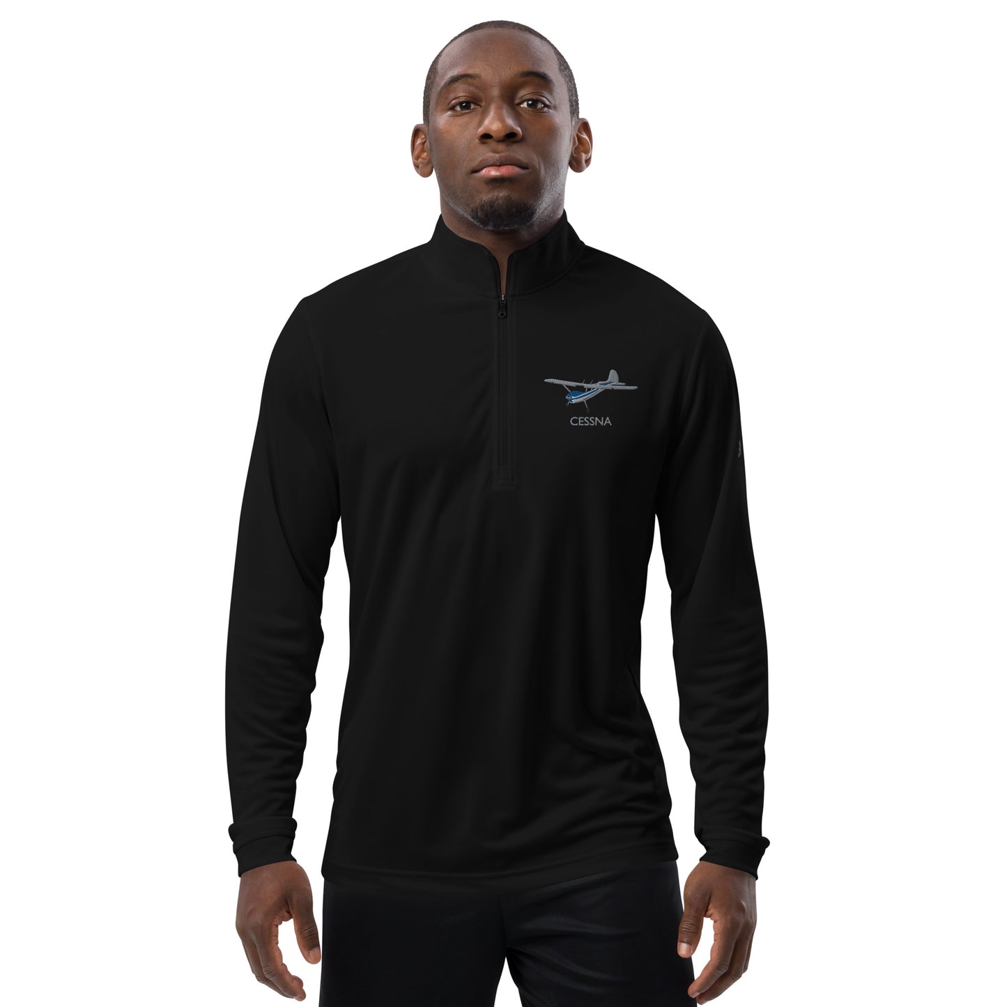 CESSNA 170 Polished grey - Blue Embroidered ECO Sustainable UPF 50+ Quarter zip pullover - Recycled Polyester