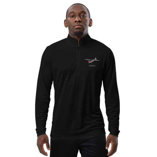 CESSNA 170 Polished grey - Red Embroidered ECO Sustainable UPF 50+ Quarter zip pullover - Recycled Polyester.