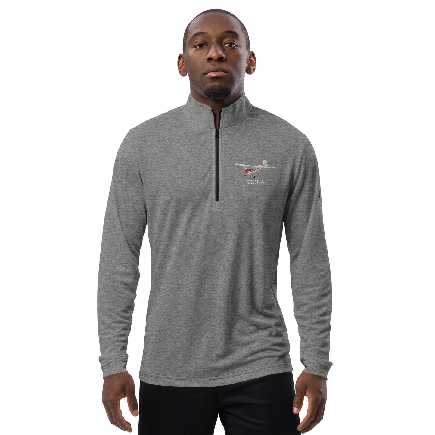 CESSNA 140 White - Red Embroidered ECO Sustainable UPF 50+ Quarter zip pullover - Recycled Polyester