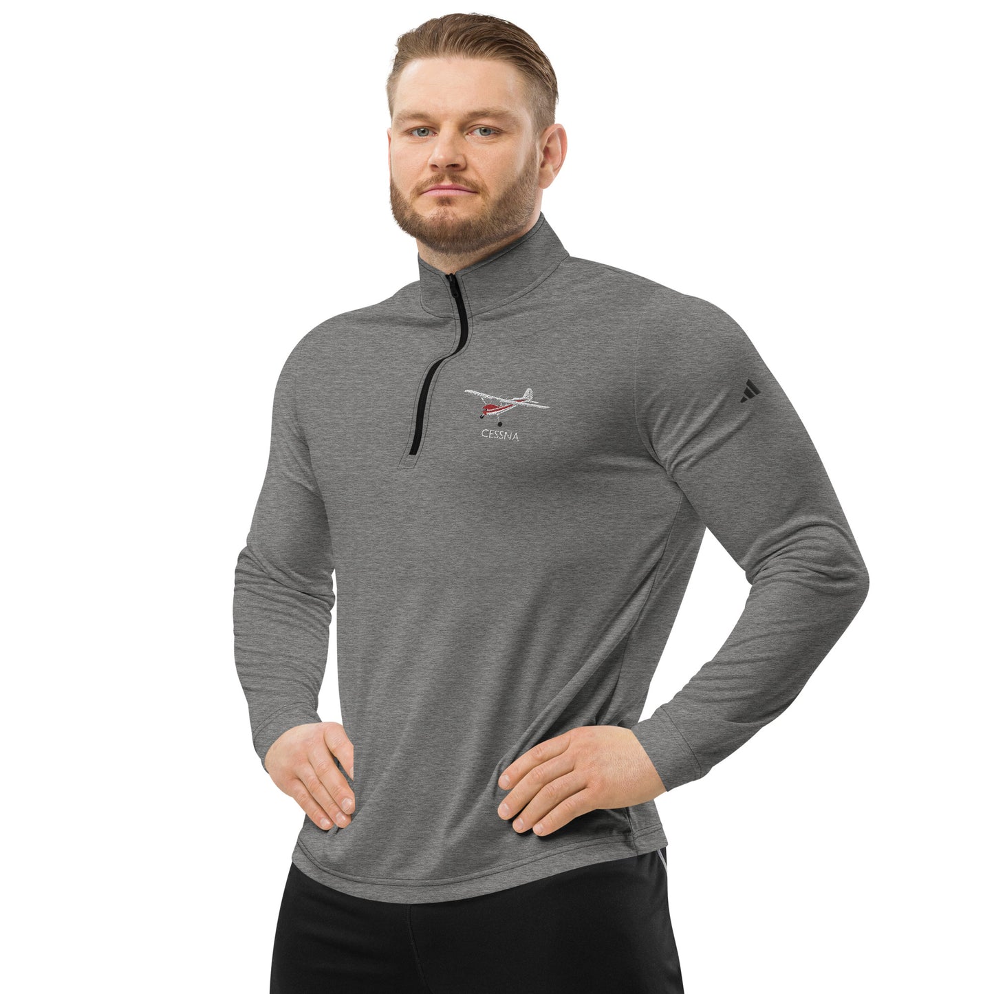 CESSNA 170 White-Red Embroidered ECO Sustainable UPF 50+ Quarter zip pullover - Recycled Polyester.