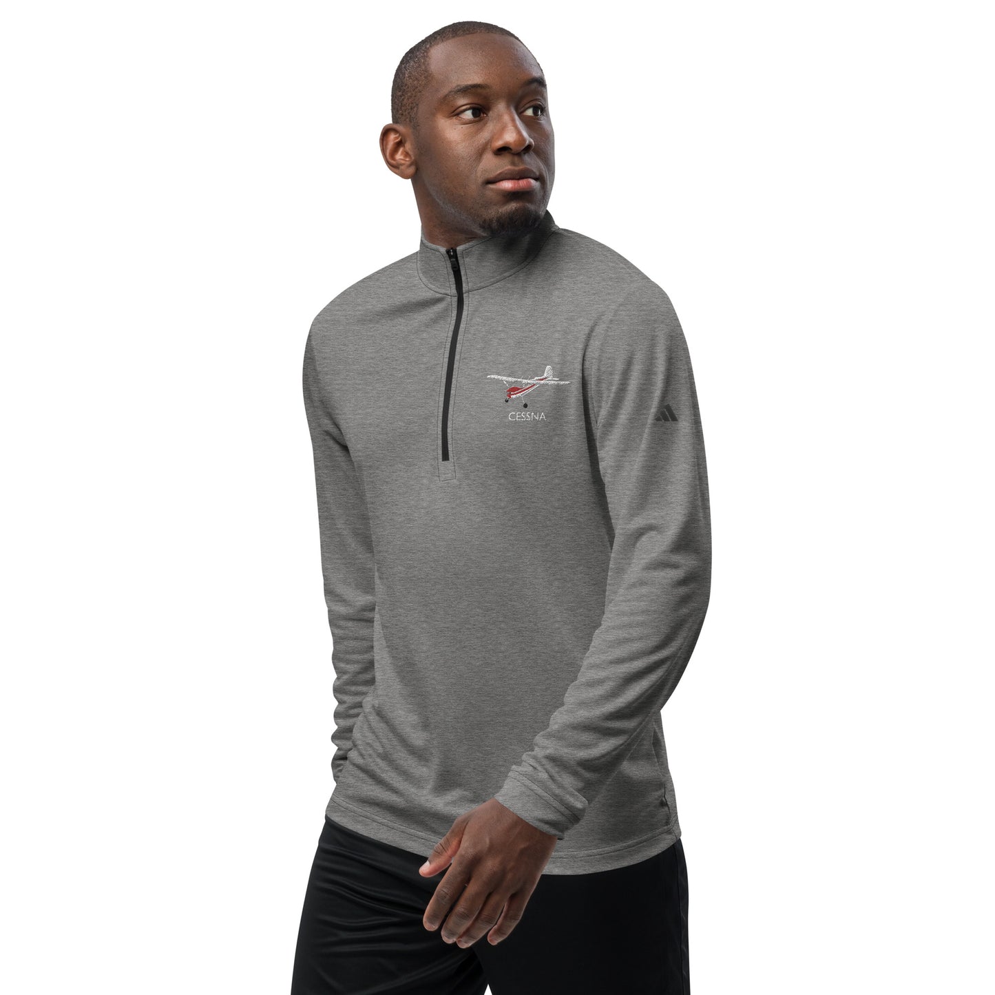 CESSNA 170 White-Red Embroidered ECO Sustainable UPF 50+ Quarter zip pullover - Recycled Polyester.