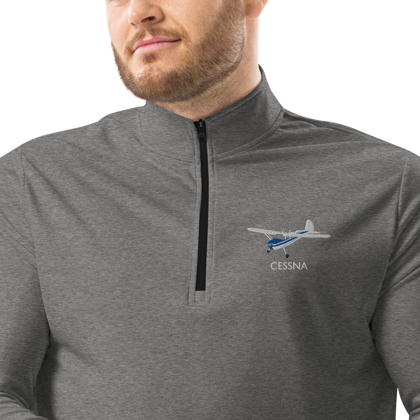 CESSNA 140 White - Blue Embroidered ECO Sustainable UPF 50+ Quarter zip pullover - Recycled Polyester