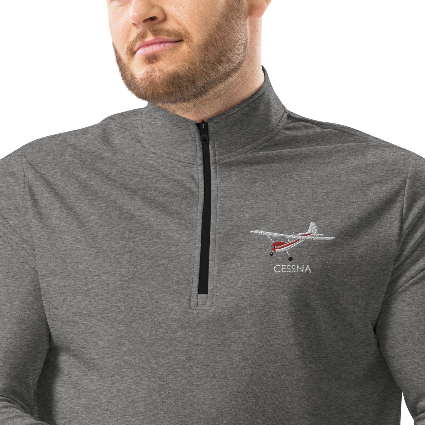 CESSNA 170 White-Red Embroidered ECO Sustainable UPF 50+ Quarter zip pullover - Recycled Polyester.