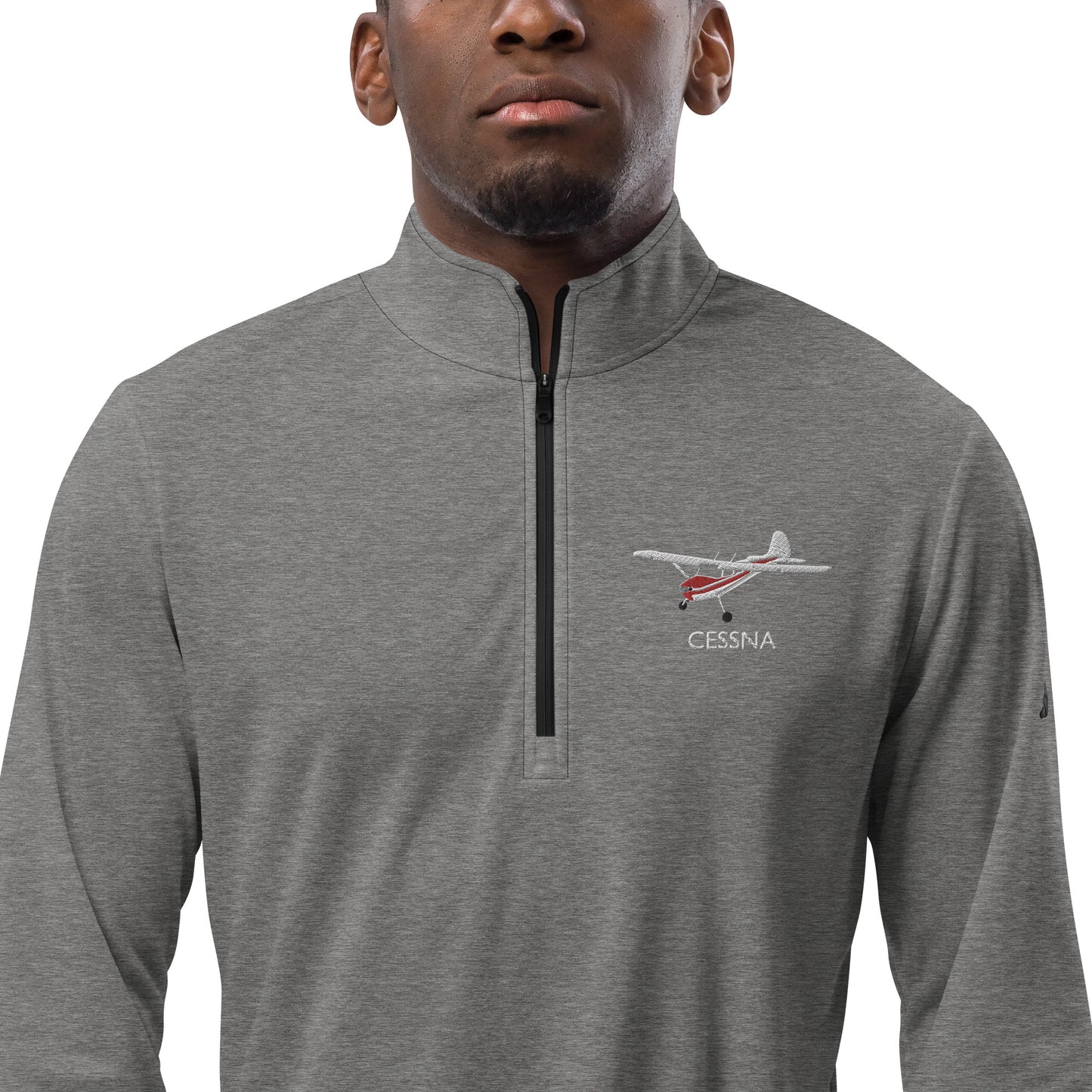 CESSNA 170 White-Red Embroidered ECO Sustainable UPF 50+ Quarter zip pullover - Recycled Polyester.