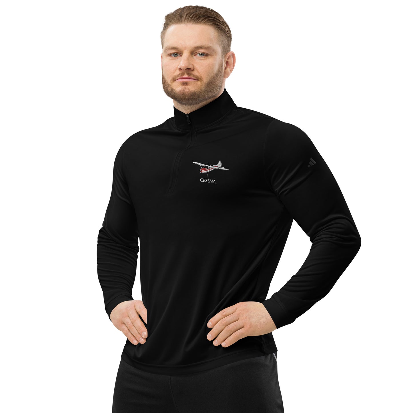 CESSNA 170 White-Red Embroidered ECO Sustainable UPF 50+ Quarter zip pullover - Recycled Polyester.