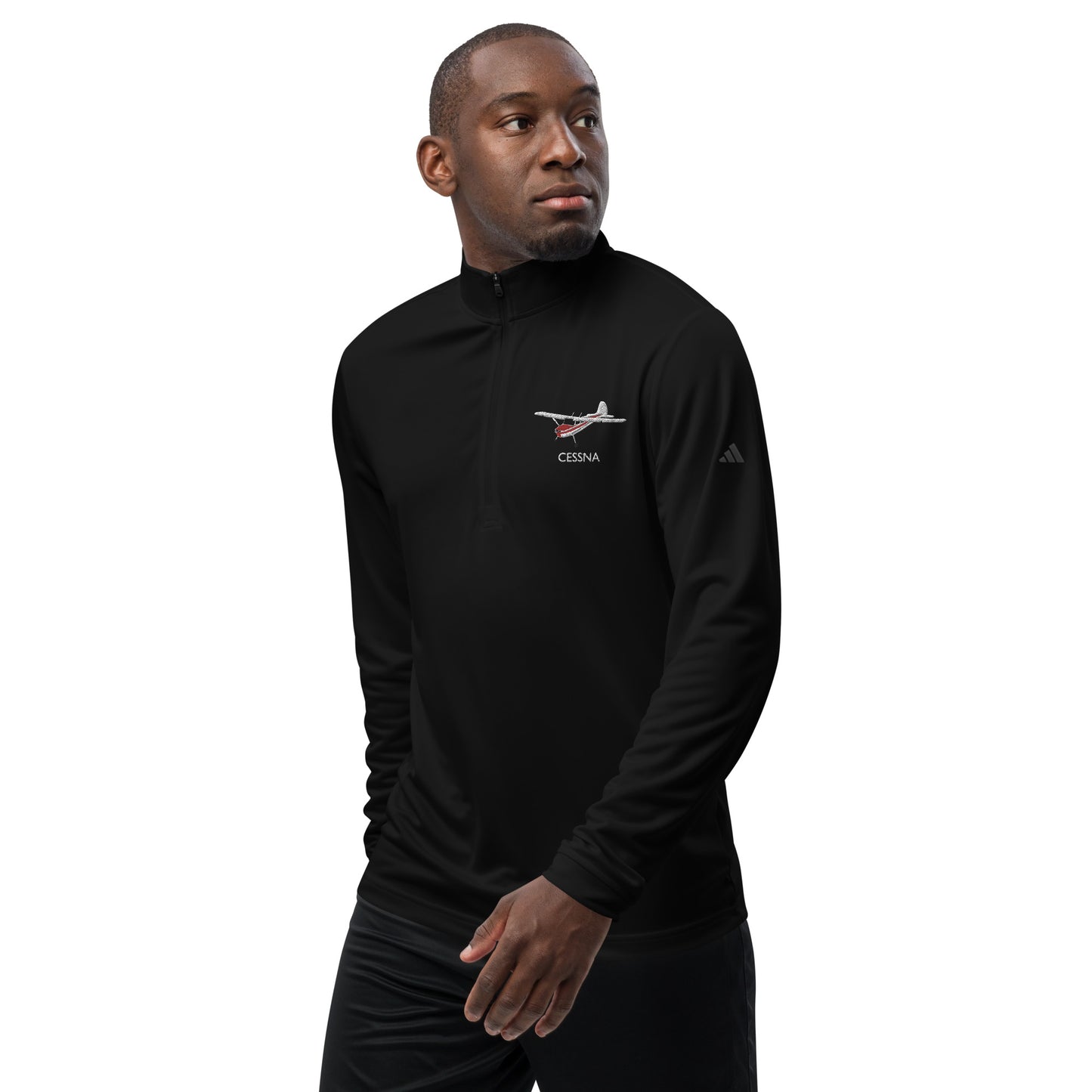 CESSNA 170 White-Red Embroidered ECO Sustainable UPF 50+ Quarter zip pullover - Recycled Polyester.