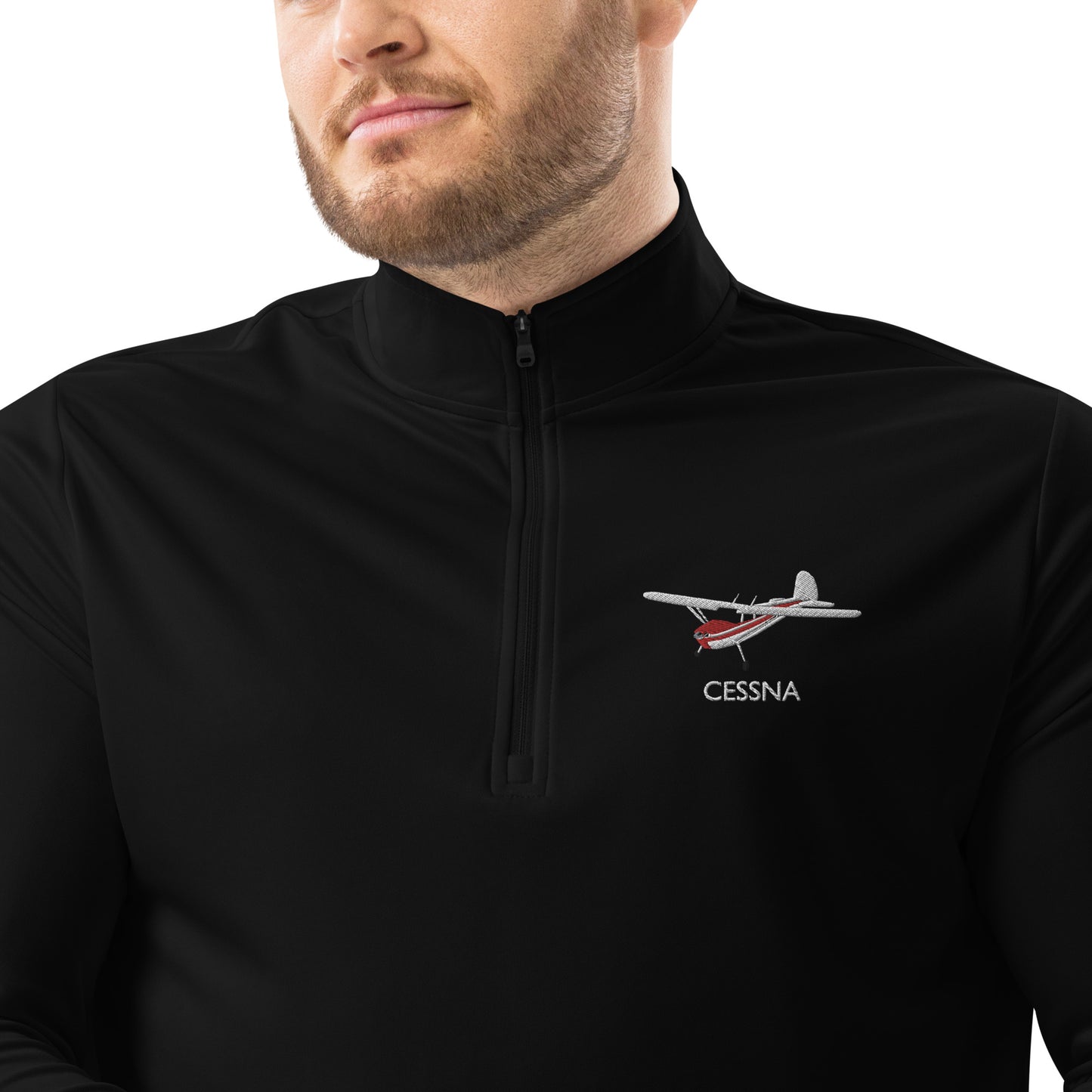 CESSNA 140 White - Red Embroidered ECO Sustainable UPF 50+ Quarter zip pullover - Recycled Polyester