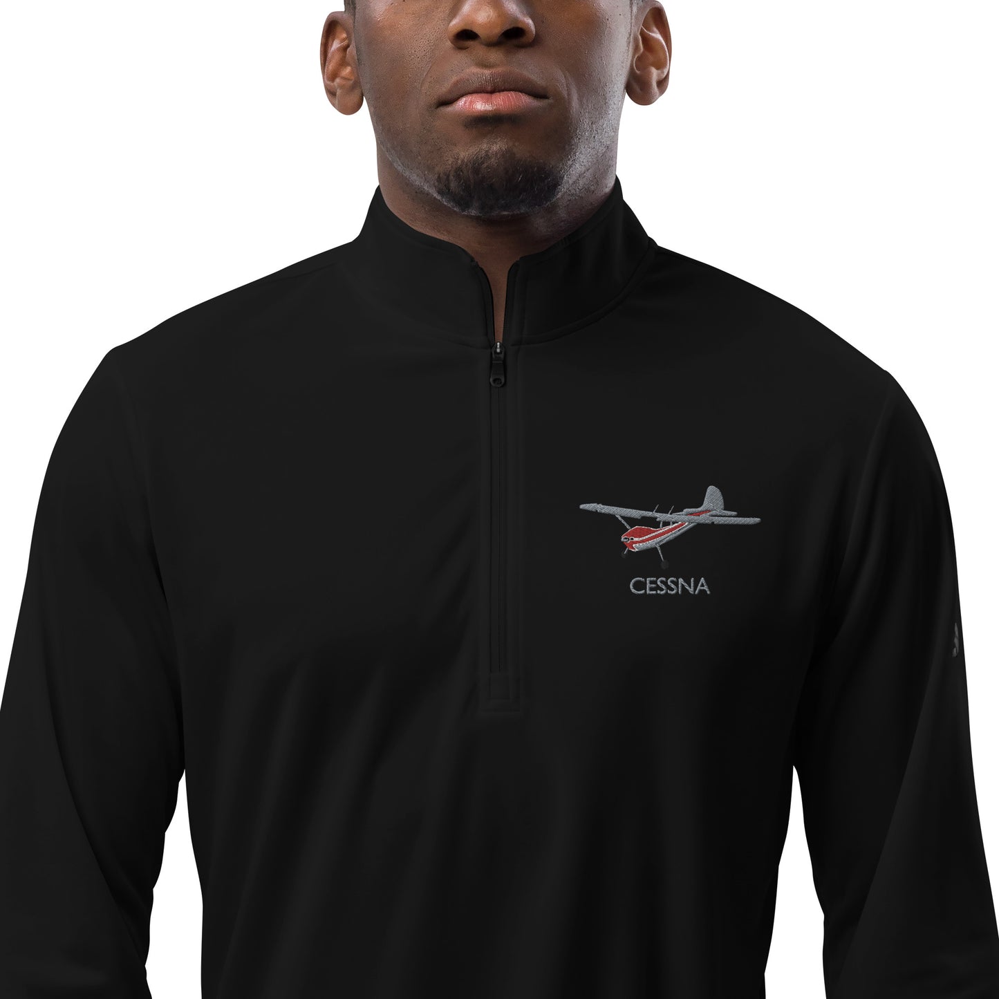 CESSNA 170 Polished grey - Red Embroidered ECO Sustainable UPF 50+ Quarter zip pullover - Recycled Polyester.