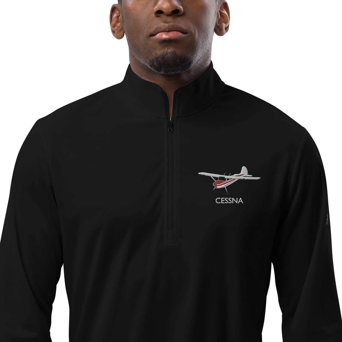 CESSNA 170 White-Red Embroidered ECO Sustainable UPF 50+ Quarter zip pullover - Recycled Polyester.