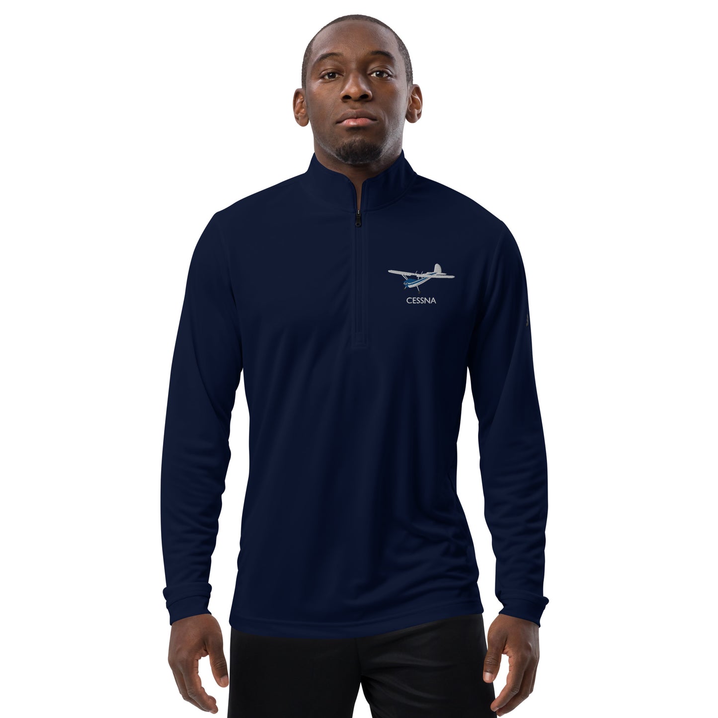 CESSNA 140 White - Blue Embroidered ECO Sustainable UPF 50+ Quarter zip pullover - Recycled Polyester