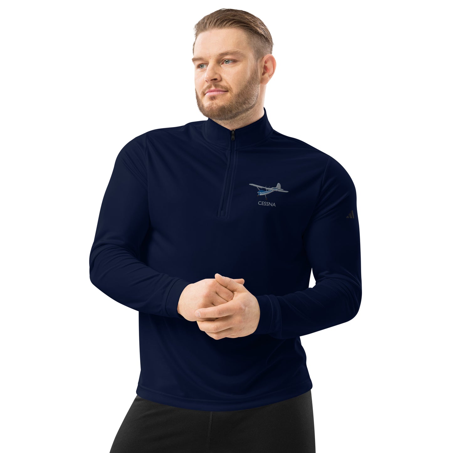 CESSNA 170 Polished grey - Blue Embroidered ECO Sustainable UPF 50+ Quarter zip pullover - Recycled Polyester