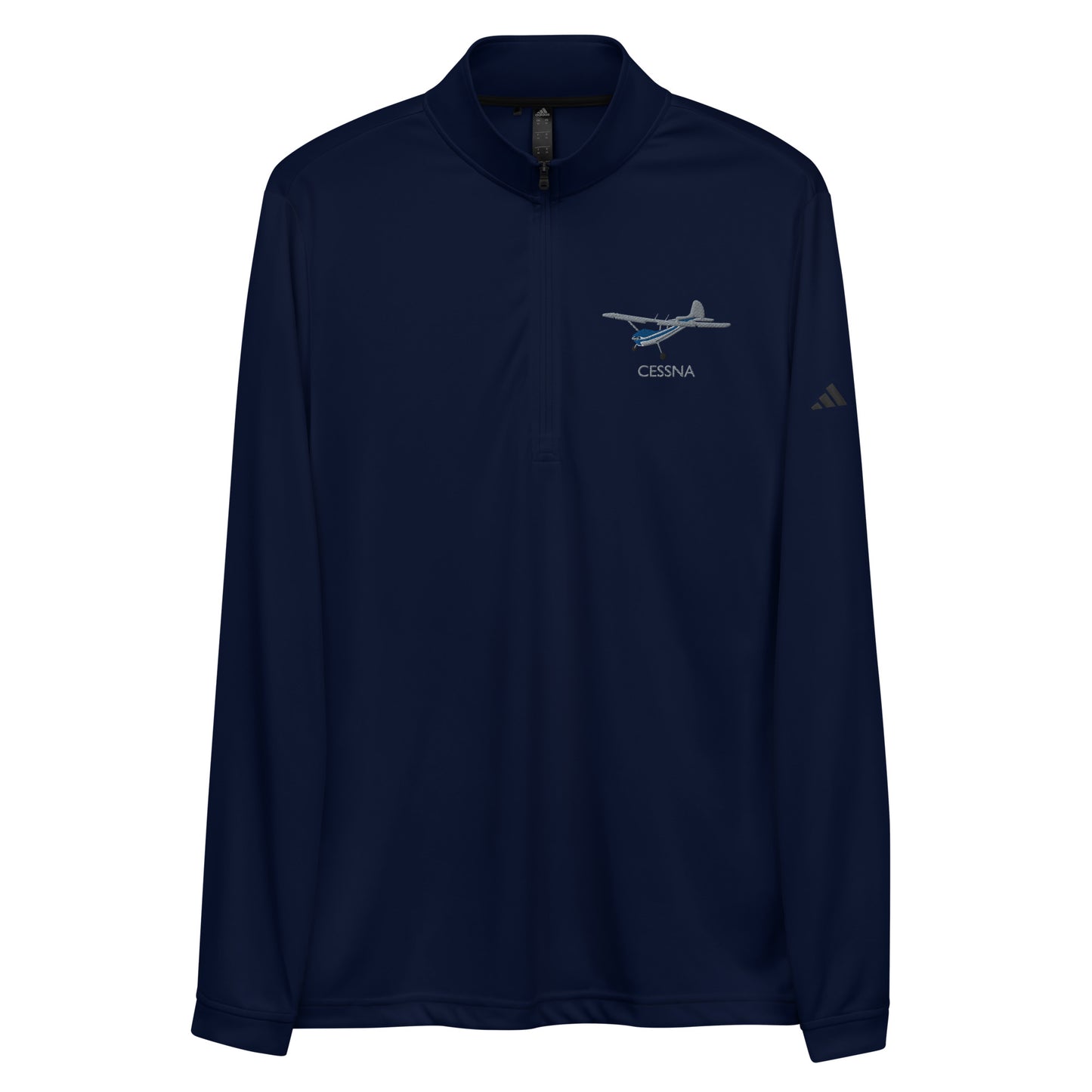 CESSNA 170 Polished grey - Blue Embroidered ECO Sustainable UPF 50+ Quarter zip pullover - Recycled Polyester