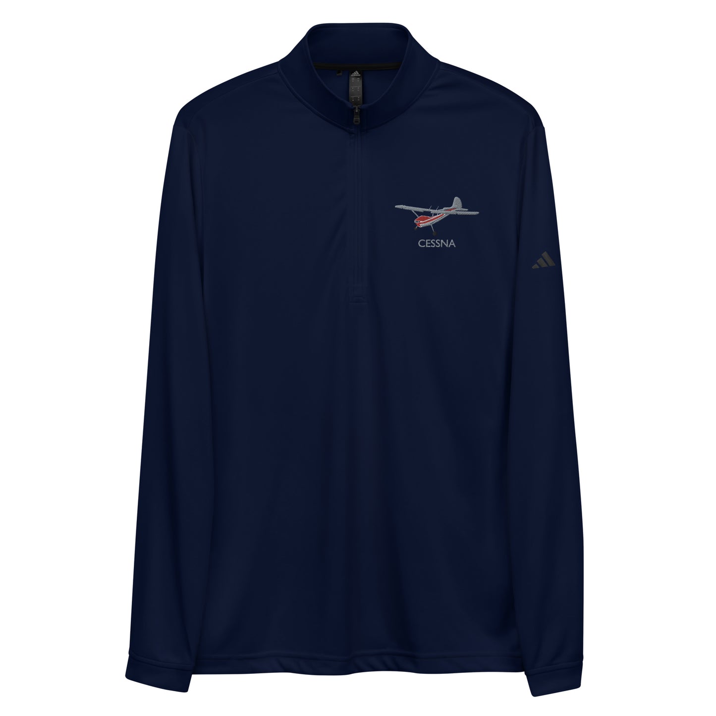 CESSNA 170 Polished grey - Red Embroidered ECO Sustainable UPF 50+ Quarter zip pullover - Recycled Polyester.