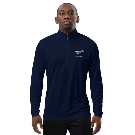 CESSNA 170 White - Blue Embroidered ECO Sustainable UPF 50+ Quarter zip pullover - Recycled Polyester.